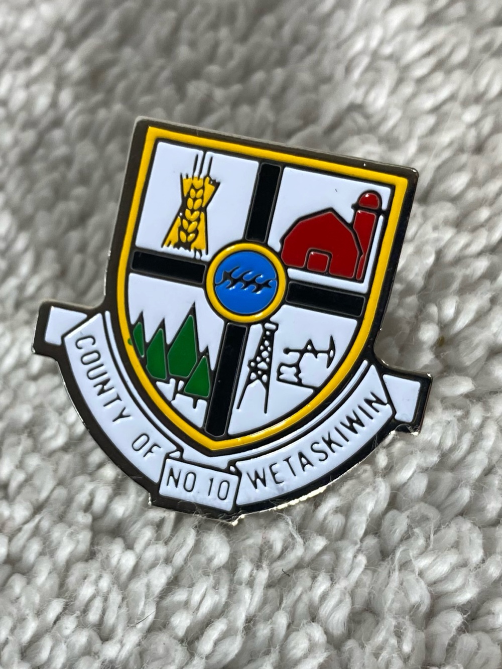 5/$35 Vintage County of Wetaskiwin No 10 Alberta Canada Coat of Arms Enamel Pin